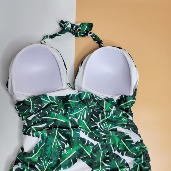 Women Green V Neck One Piece Tummy Control Ruched Swimwear size X-Large NEW - Picture 7 of 11